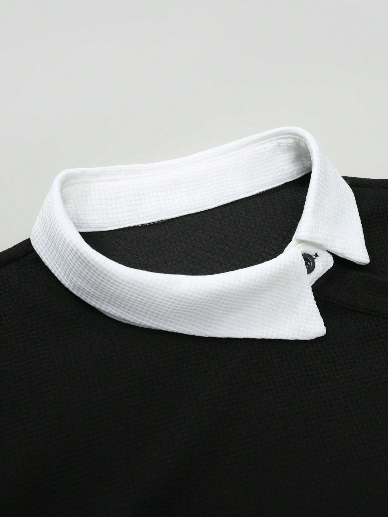 Men's light business vacation two-piece contrasting collared sweatshirt with spring and autumn waffle design casual long sleeved