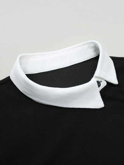 Men's light business vacation two-piece contrasting collared sweatshirt with spring and autumn waffle design casual long sleeved