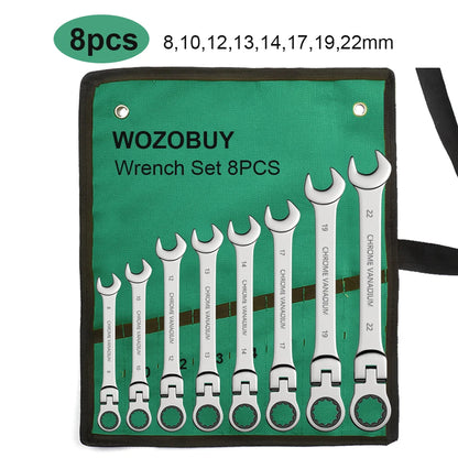 Ratchet Spanner Wrench Set Gear Ring Ratcheting Combination Wrench Kit Metric Flexible Head with Canvas Bag  Metric Flex Head