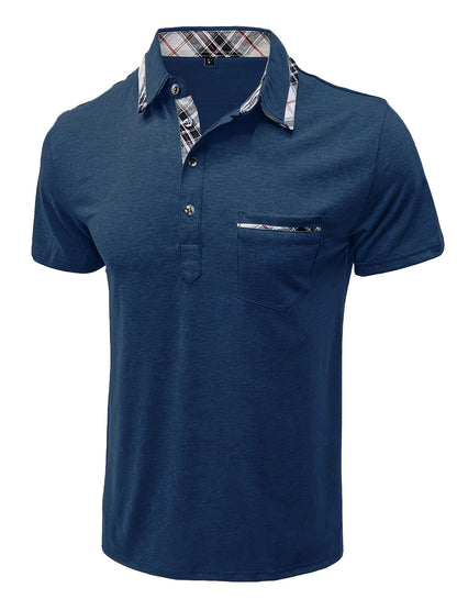 1XL-6XL Summer Plus Size Men's Short-Sleeve Polo Shirt Casual Solid Color Collared Pullover Henley Shirt with Pockets