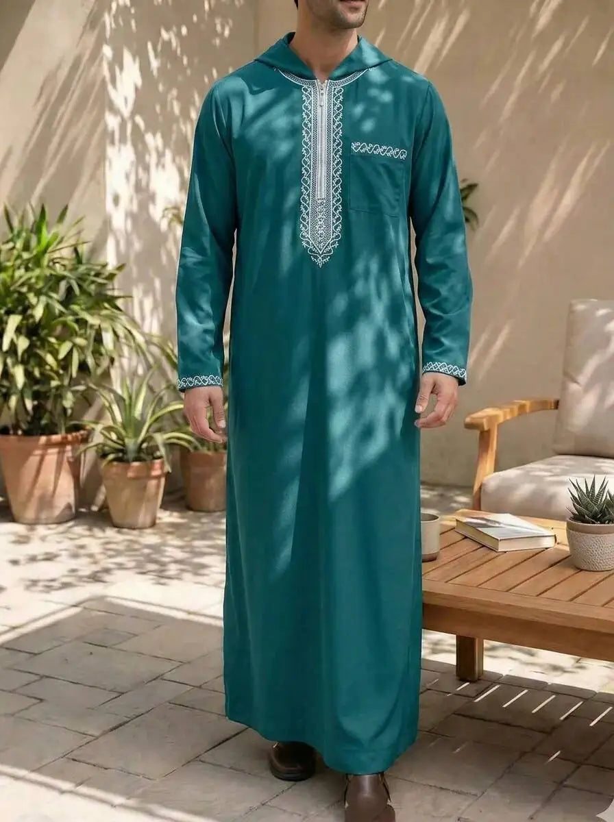 Loose-fit Embroidered Men's 2026 Casual Hooded Clothing 2026 Muslim Long Dress Robe Abaya Ramadan Dubai Luxury Islam Elegant