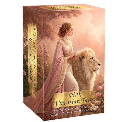 Pink Victorian Tarot Cards Set, 78 Pieces, 13x8 Cm, Romantic & Elegant Design, Includes Paper Instructions, Perfect for Beginner