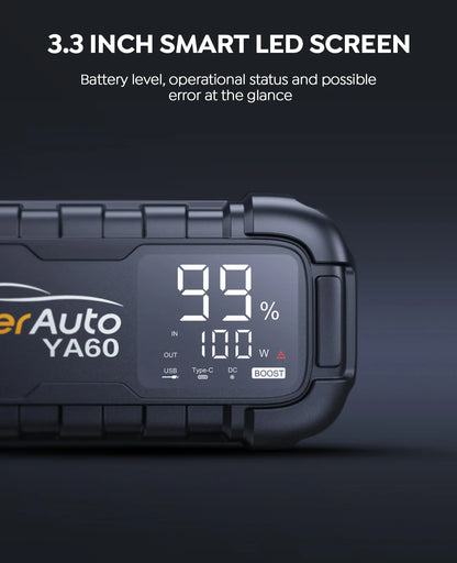 6000A Jump Starter 150W DC Car Battery PD45W Charger 3.3 LED Screen 600 Lumens Flashlight Battery Charger Super Starting Device