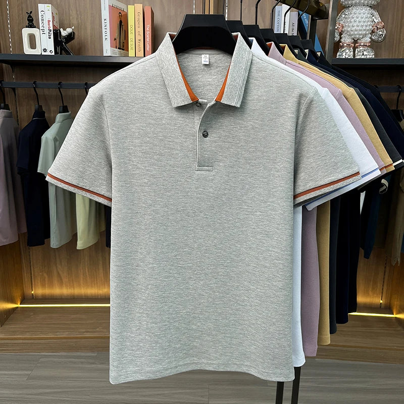 100% pure cotton men's polo shirts summer high-end comfort breathable short sleeve golf business stylish everyday essential top