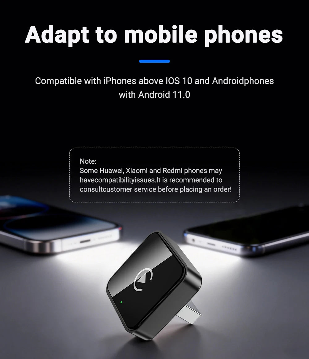 Smart 2in1 CarPlay Android Auto Adapter, Universal Mini Wireless Dongle for Car Entertainment System, Plug and Play Upgrade Wire