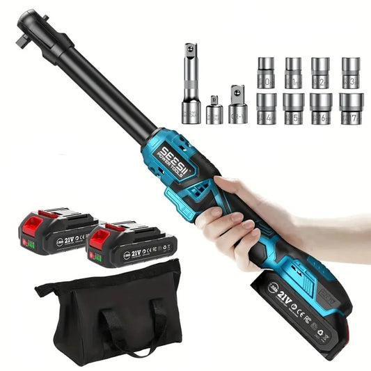 Seesii 21V 6.3'' Extended Electric Ratchet Wrench 3/8"80Nm Cordless Electric Wrench Rechargeable Angle Wrench Car Handheld tools