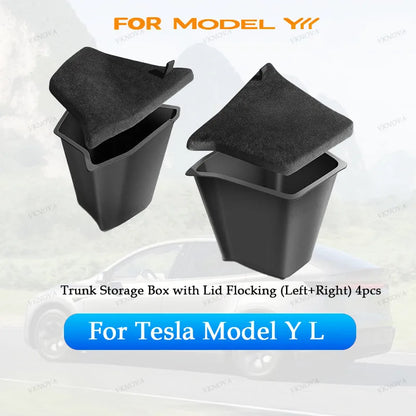 For Tesla Model YL Rear Trunk Side Storage Bucket Left Right Organizer Box Waterproof Car Cargo Storage Container AutoAccessorie