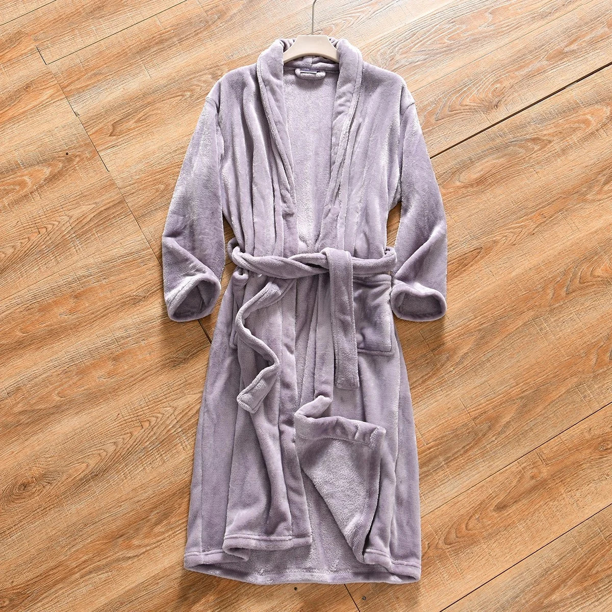 Thickened Flannel Long Pajamas Robe for Men And Women Home Wear Autumn Winter Warm Polyester Fiber Pure Color Couple's Bathrobe