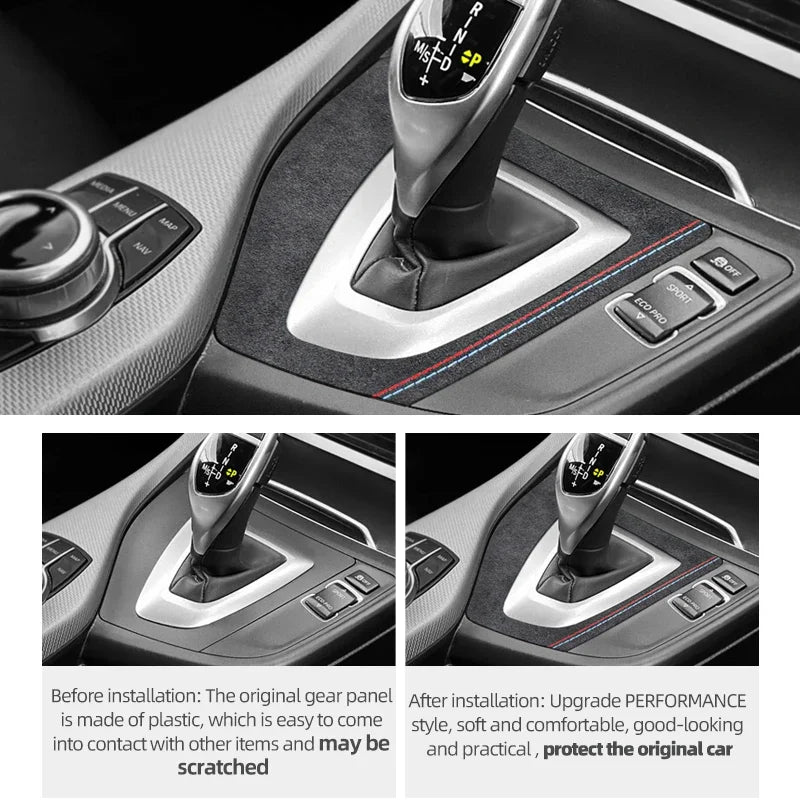 Center Console Gear Shifter Panel Trim Sticker For BMW F20 F21 2012-2019  Made of Alcantara Carbon Fiber Car Interior Accessory