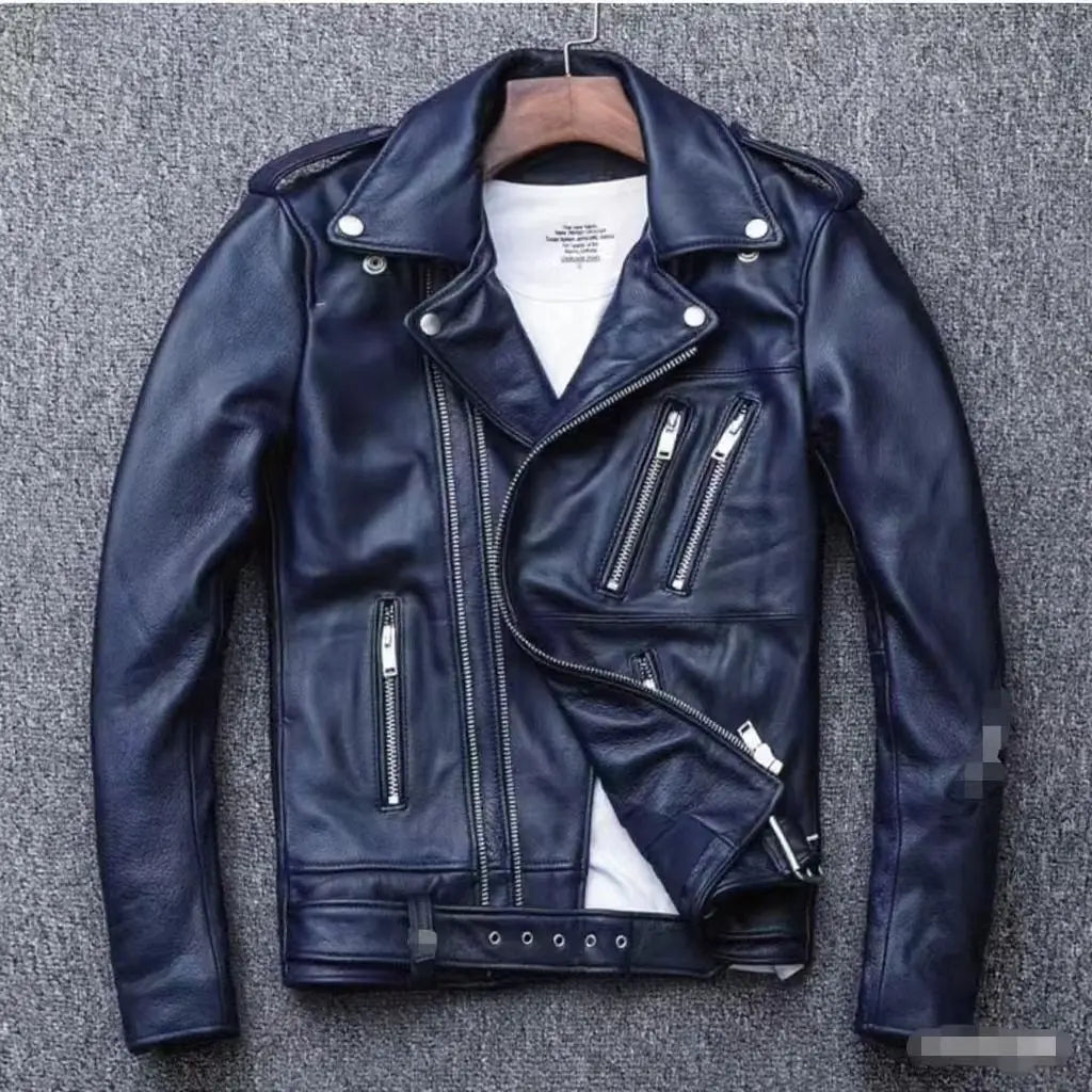 Winter and Autumn Men's Oversized Button-down PU Leather Coat with Multiple Zippers Polo Jacket, with Many Zippers Mens Jacket