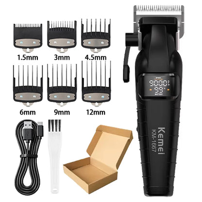 Kemei KM-1667 Trimmer Professional 10W 9000RPM Motor Rechargeable Hair Clippers DLC blades LED Display Trimmer Man