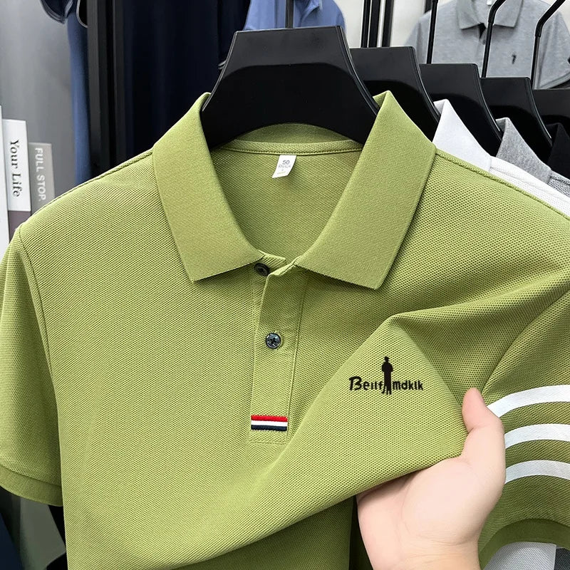 High Quality Men's 100% Cotton Polo Shirt Solid Color Printed Short Sleeved Lapel T-shirt Business Casual Fashion Men's Clothing