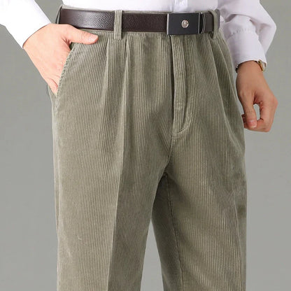 High Waist Double Pleated Winter Corduroy Pants Men Straight Loose 100% Cotton Autumn Casual Mens Trousers Size 44 46 48 50