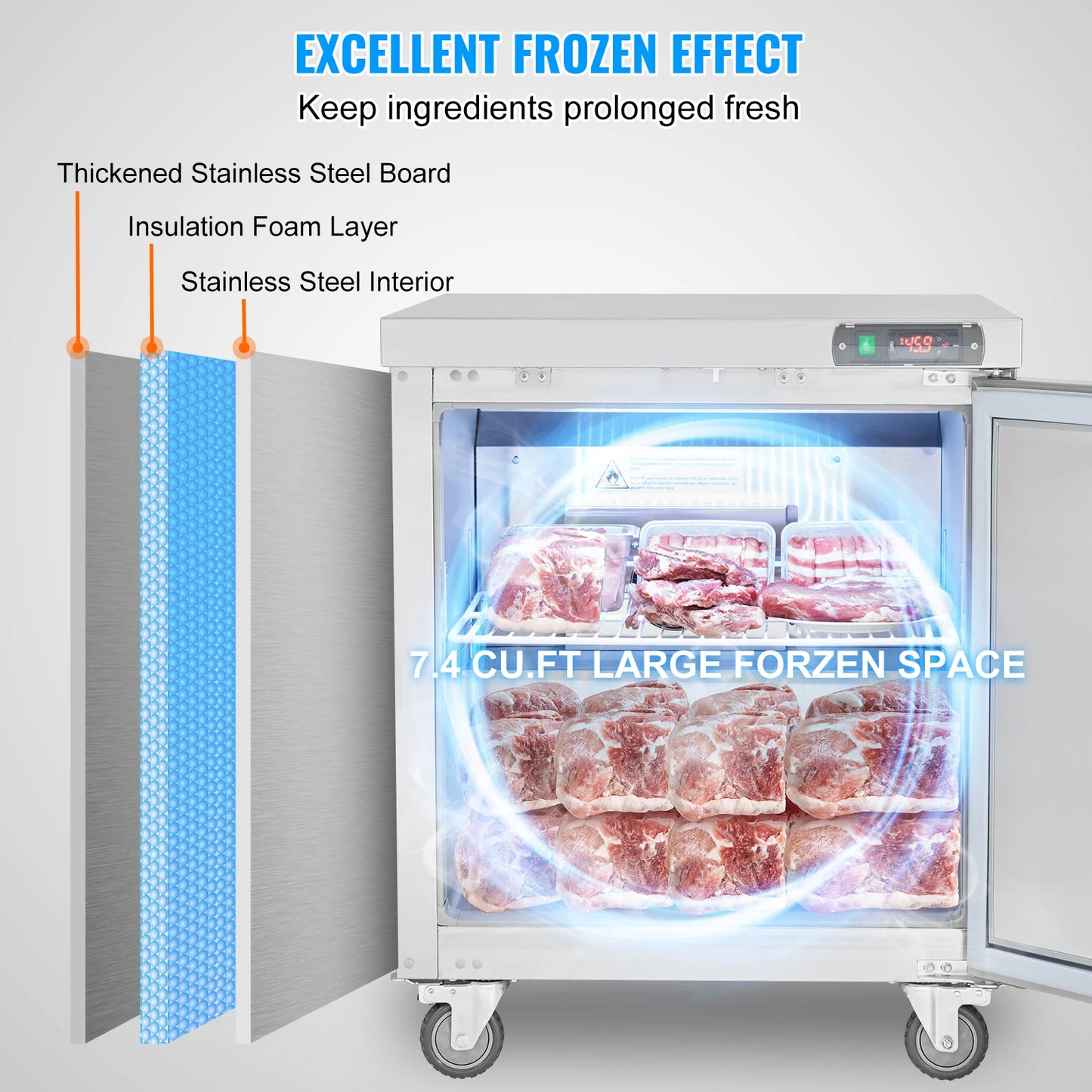 SucceBuy Commercial Frozen Refrigerator Sandwich Salad Prep Table 7.4Cu.Ft Food Prep Frost Free Refrigerator for Restaurant