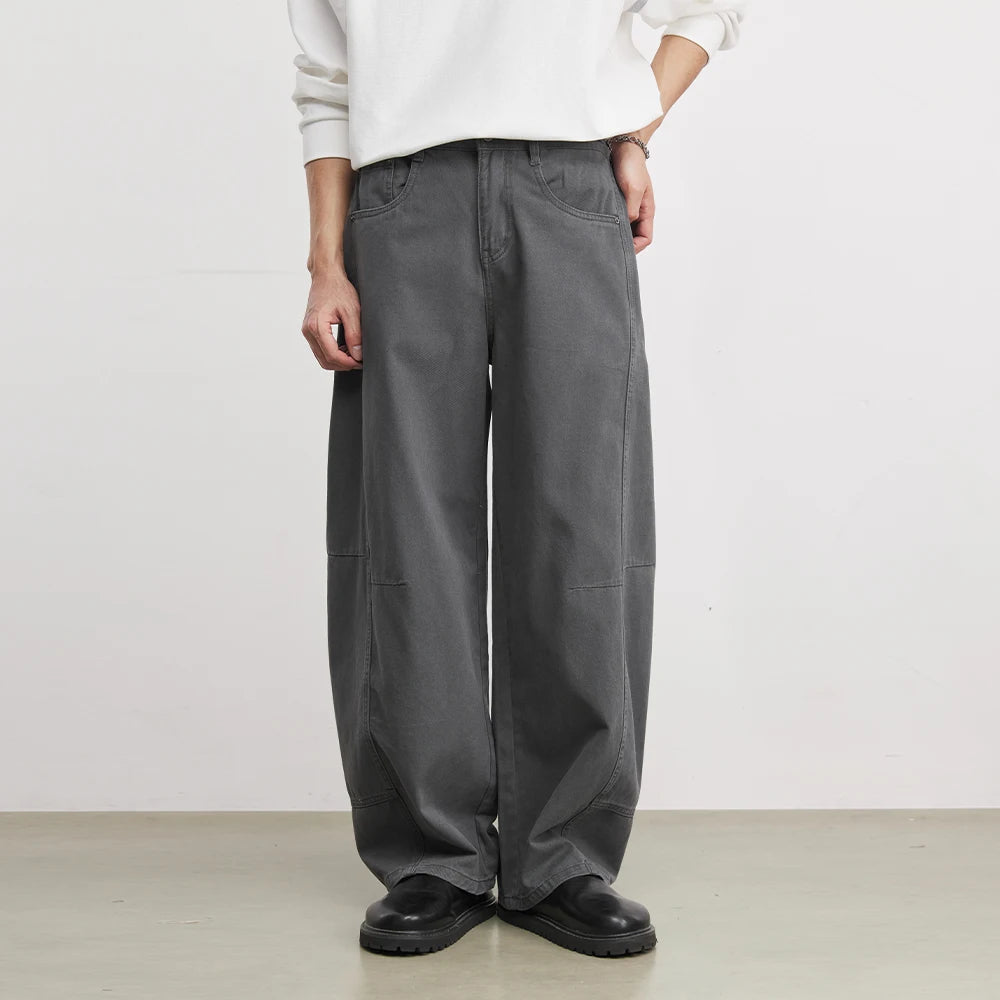 Fashion Heavyweight Men's 280g Pure Cotton Casual Pants 2026 Spring Comfortable And Versatile Elastic Waist Wide Leg Pants