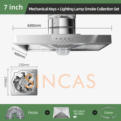 Stainless Steel Range Hood with Lighting Easy-Install Kitchen Exhaust Fan Suction Household Traditional Stove Ventilation System