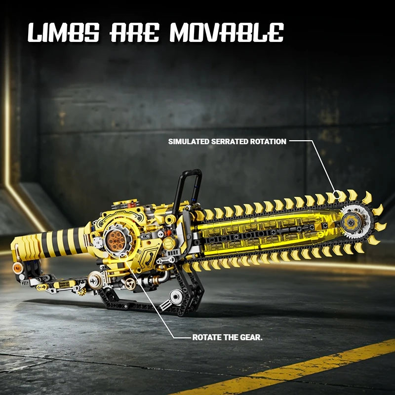 Realistic mechanical chainsaw MOC building blocks set, desktop ornament, educational model building toys, adult birthday gift.