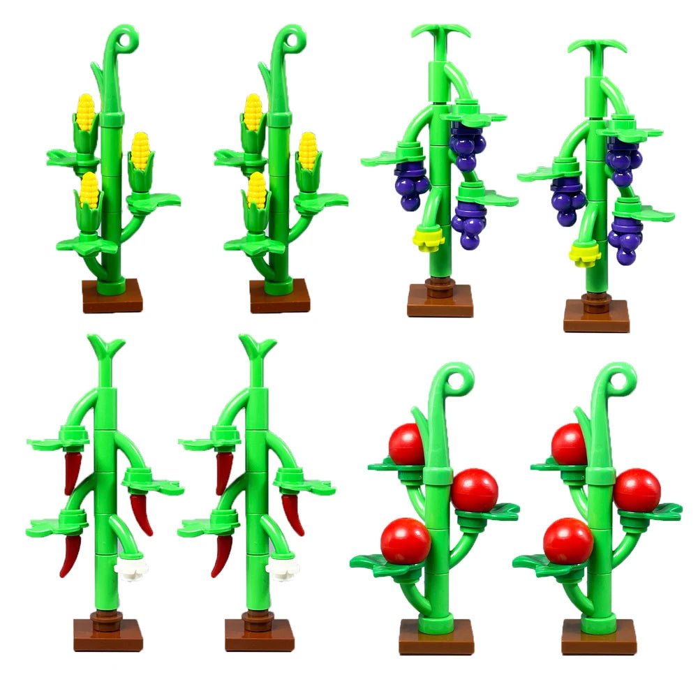 MOC Plant & Tree Parts: Green Grass, Pine Trees, Leaf Flowers & City Building Bricks Accessories - Assemble Blocks Kit