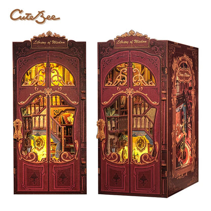 CUTEBEE Bookstore Book Nook with Light DIY Miniature Wooden Dollhouse for Decor Gift Bookshelf Insert Kit 3D Puzzle