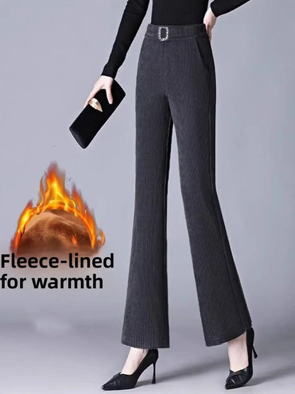 plus Size Flared Pants for Women Autumn Winter Fce Lined Casual High Waist Nine Points ket Pants for Middle-Aged Mothers