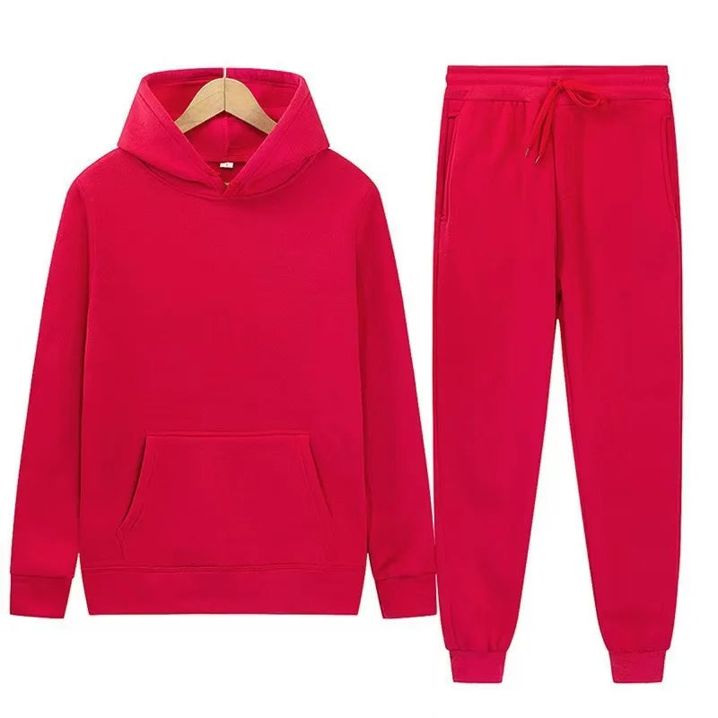 Men's autumn and winter new color solid color multi color optional hooded sweatshirt+pants fashionable casual sports set s-3XL