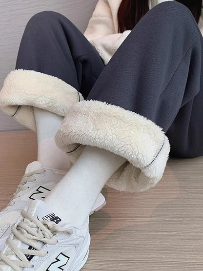 Thickened Fleece Women's Sports Pants Autumn Winter New Style Casual Loose Wide Leg Sweatpants High Waist Polyester Fiber
