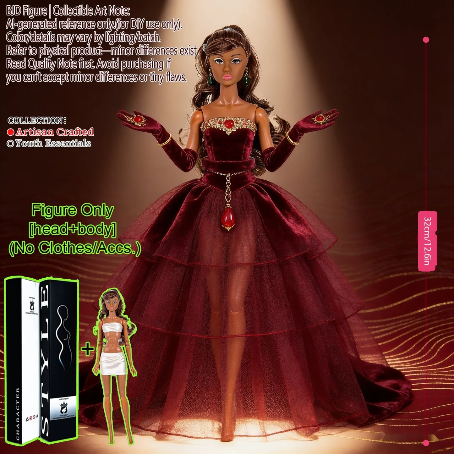 12.6 Inch 1/6 Fashion BJD MJD Supermodel Doll Ball Jointed Posable Collectible Realistic Hair NoClothes
