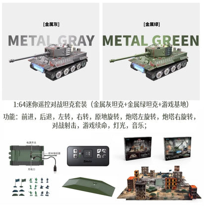 1:64 Alloy RC Tank Battle Set 2.4G Infrared Combat Tanks with Battlefield Scene Two Player Parent-Child Interactive Toy