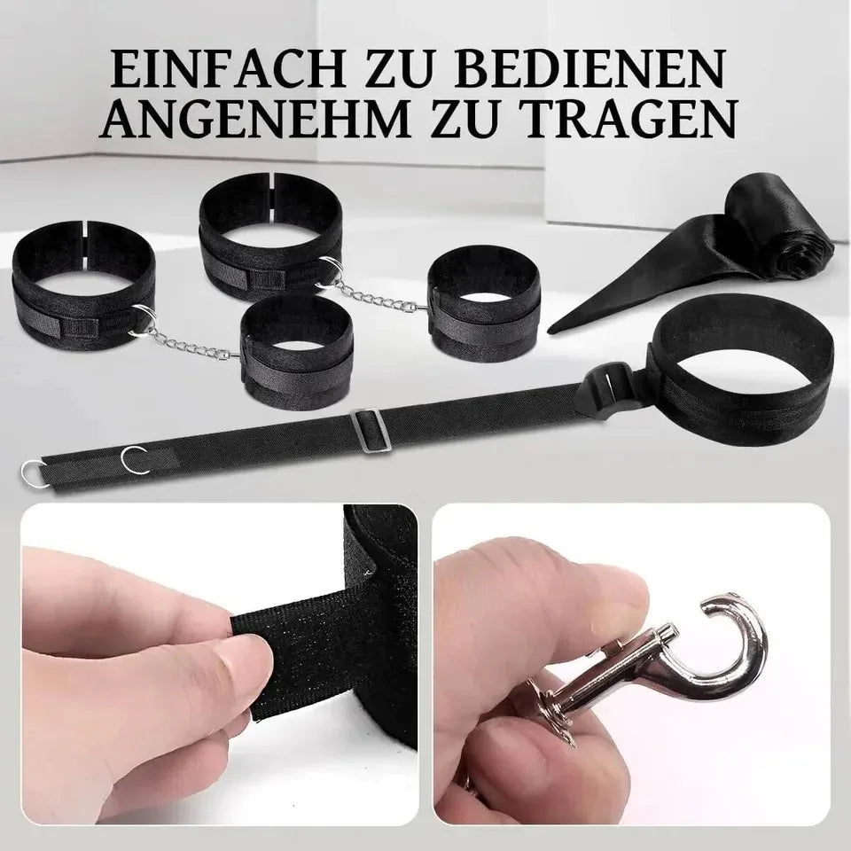 BDSM Bondage Restraint Kit for Couples – Adjustable Neck Collar & Wrist Cuffs Set (SM Sex Toys for Women & Men)