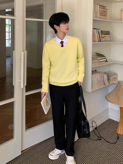 Long Sleeve Knitted Sweater Pure Color Crew Neck Inner Wear for Men And Women Casual Autumn Winter Leisure Cotton Sweater