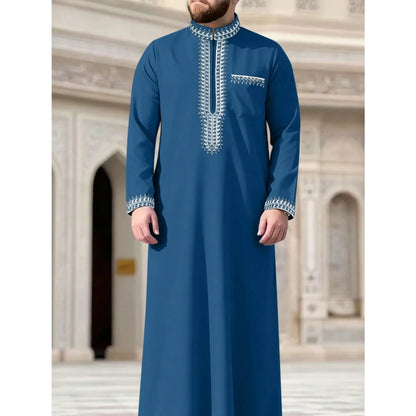 New Muslim men's long robe, Islamic hooded ethnic clothing, elegant retro MiddleEastern embroidery men's simple casual long robe