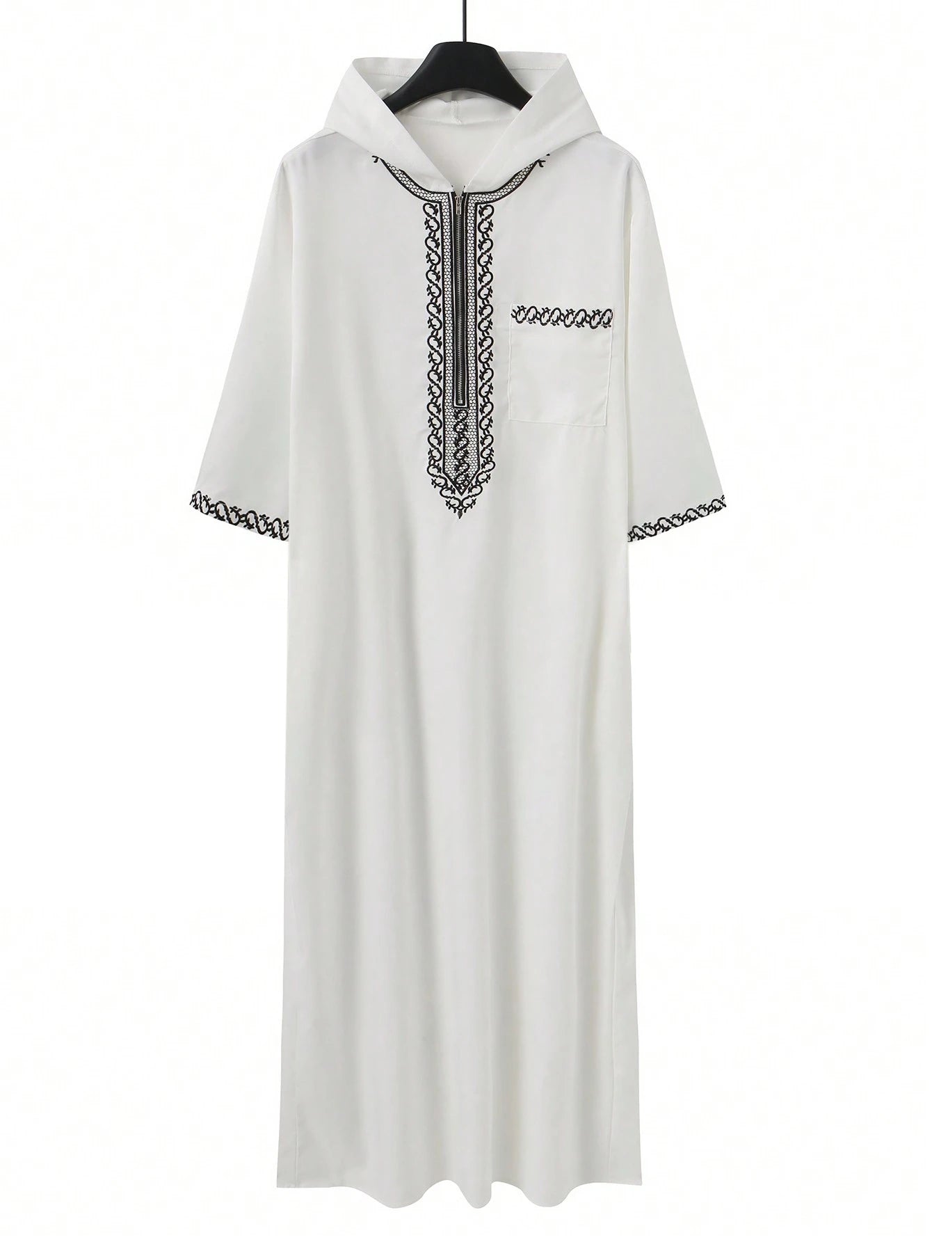 2025Moroccan Men's Thobe Short-Sleeved Embroidered Hood MuslimIslamicLooseJelleba Abaya - New Edition