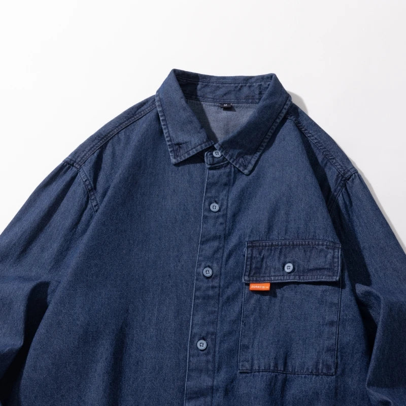 Classic Washed Denim Shirt Men's 2025 Autumn New Dark Blue Fashion Loose Casual Long-sleeved Jean Shirts Korean Clothes