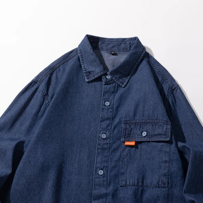 Classic Washed Denim Shirt Men's 2025 Autumn New Dark Blue Fashion Loose Casual Long-sleeved Jean Shirts Korean Clothes