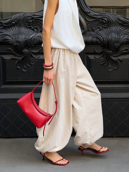 Bornladies Autumn Womens 100% Cotton Loose Lantern Style Wide Leg Pants Street Style Casual Lazy Pants Fashion Trousers