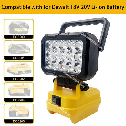 Power Tool Parts for Makita for Milwaukee for Dewalt 18V Lithium Battery LED Work Lights Lamp Hand Lantern Spotlight USB Charger