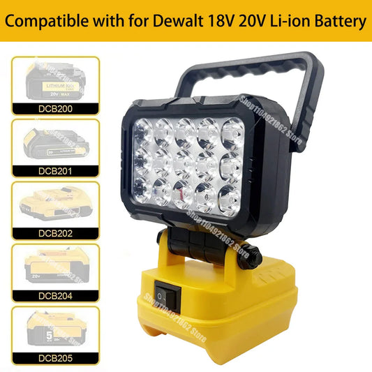 Power Tool Parts for Makita for Milwaukee for Dewalt 18V Lithium Battery LED Work Lights Lamp Hand Lantern Spotlight USB Charger