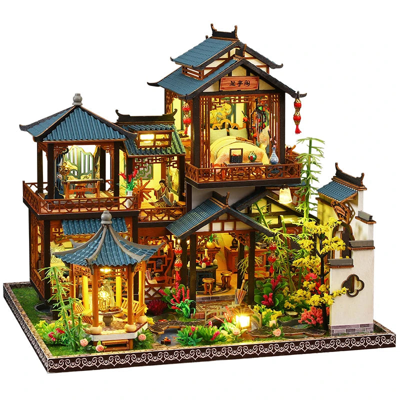 DIY Big Doll House Wooden Miniature Furniture Dollhouse Handmade Case Model Assembly Toys for Children Girls Birthday Gifts 2014