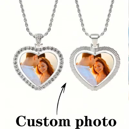 Double-Sided Customised Photo Necklace - Comes With a Personalised Hip-Hop Chain Pendant Customisable Photo Necklace