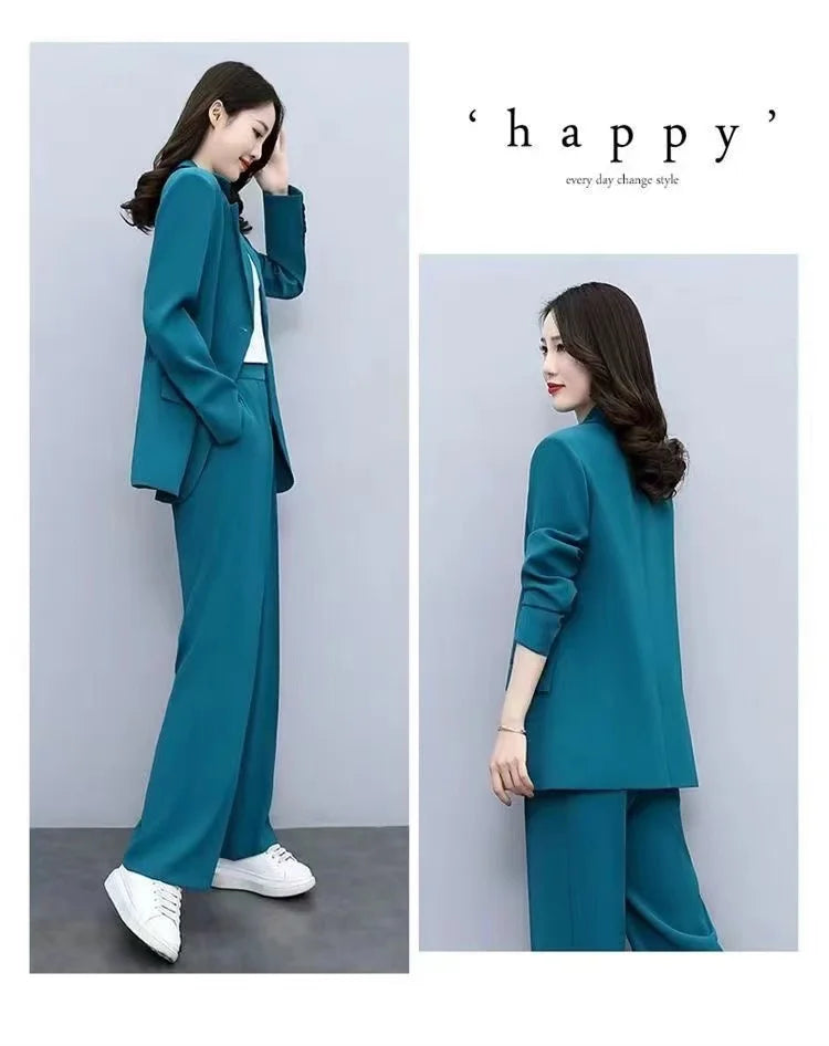 Spring 2026 plus Size Suit Set Loose Wide Leg Pants Two Piece Set Korean Style Commute Casual High Waist Polyester Fiber