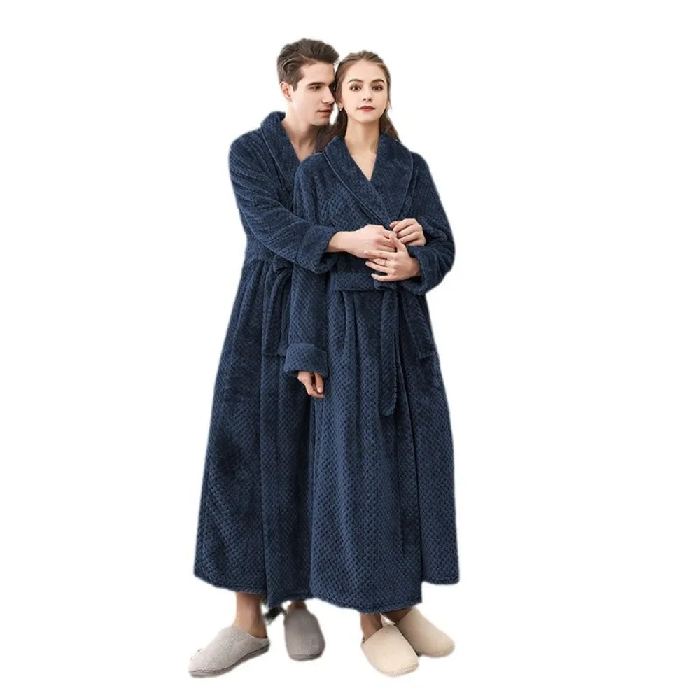 2026 Thickened Sherpa Couple Robe Long White Winter Sleepwear Belted Bathrobe