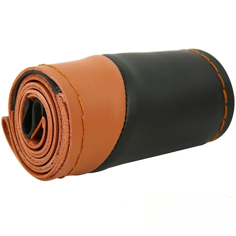 Leather Hand Sewn Steering Wheel Covers Universal DIY Braiding Car Steering Wheel Cover Car Accessories Steering Wheel Wrap 38CM