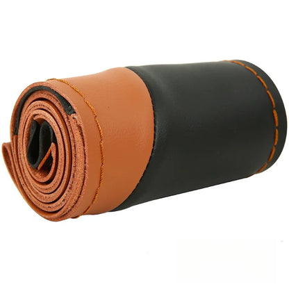 Leather Hand Sewn Steering Wheel Covers Universal DIY Braiding Car Steering Wheel Cover Car Accessories Steering Wheel Wrap 38CM