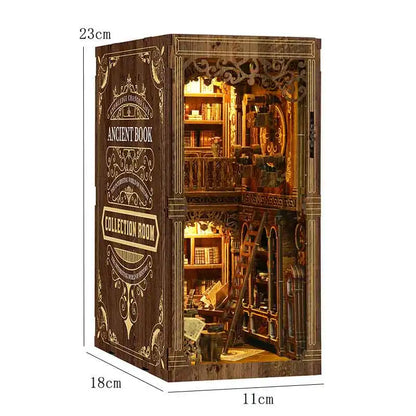 Book Nook Kit Doll House DIY Wooden Puzzle Bookshelf Insert Decor Dollhouse Model Bookend Building Home Decoration Xmas Gifts