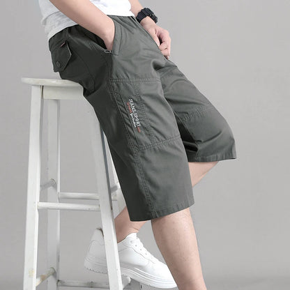 Summer Zipper Pocket Workwear Shorts Mens Knee Cargo Pants 2026 Cotton Shorts Men Climbing Jogger Elastic Waist Sports Work Wear
