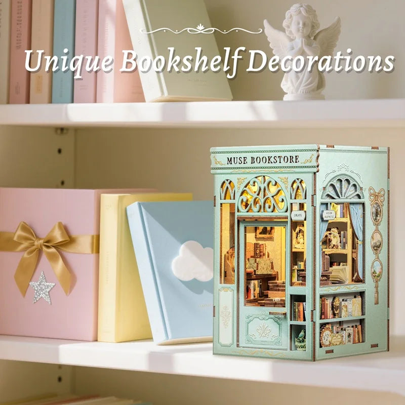 CUTEBEE Book Nook Kit Wooden DIY Miniature Dollhouse Muse Bookstore 3D Puzzle Bookshelf Insert Unique Christmas Gift Idea