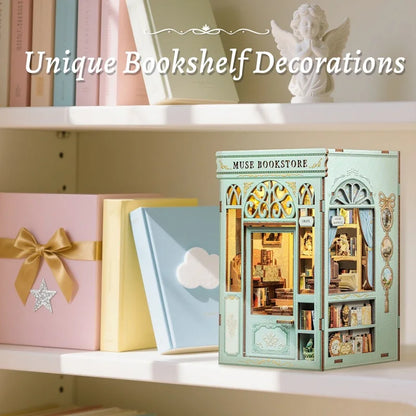 CUTEBEE Book Nook Kit Wooden DIY Miniature Dollhouse Muse Bookstore 3D Puzzle Bookshelf Insert Unique Christmas Gift Idea