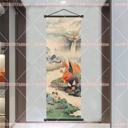Pokémon Anime Poster Art Scroll Painting Rayquaza Pikachu Entei Squirtle Bulbasaur Gengar Snorlax Friends Children Holiday Gift