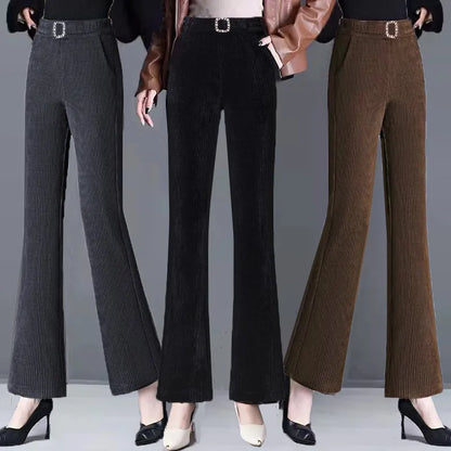 plus Size Flared Pants for Women Autumn Winter Fce Lined Casual High Waist Nine Points ket Pants for Middle-Aged Mothers