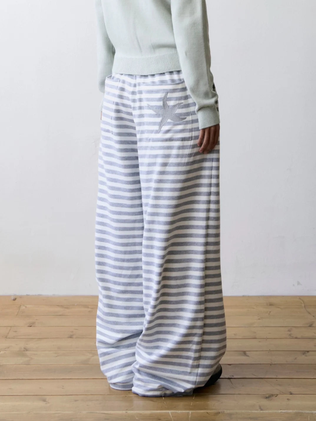 Unique Street Style Korean Lazy Star Embroidery Striped Sweatpants Casual Sporty Long Trousers for Women Straight Leg Pants